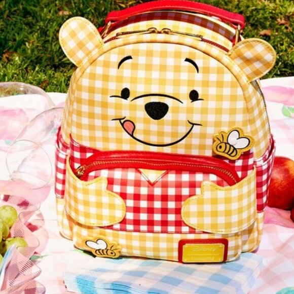 Winnie The Pooh Loungefly Backpack Purse Gingham Bee Honey - Picture 2 of 6
